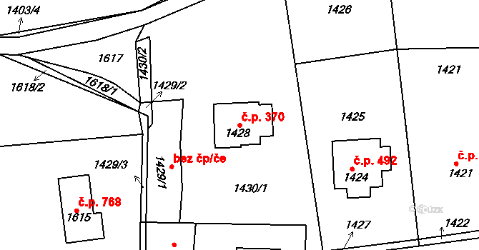 Švermov 370, Kladno na parcele st. 1428 v KÚ Motyčín, Katastrální mapa