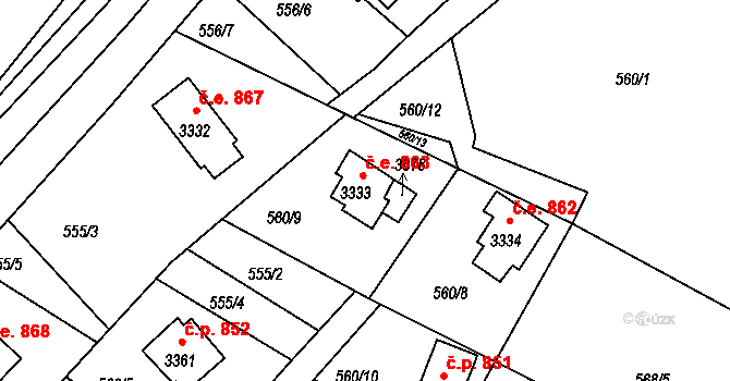 Ostravice 863 na parcele st. 3333 v KÚ Staré Hamry 2, Katastrální mapa