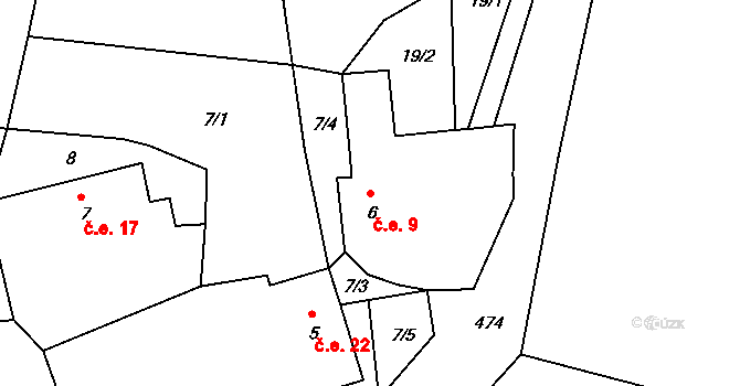 Lestkov 9 na parcele st. 6 v KÚ Dolní Víska, Katastrální mapa