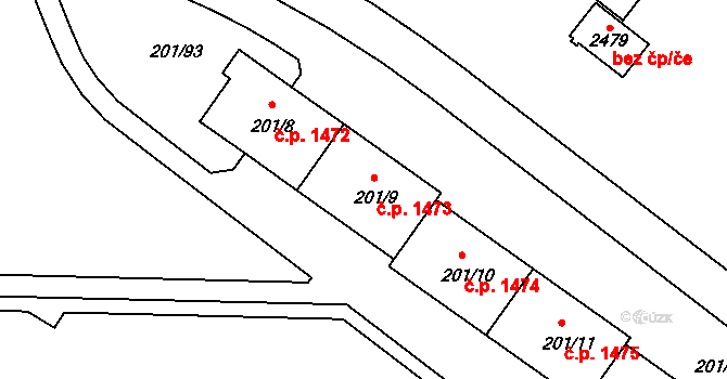 Tachov 1473 na parcele st. 201/9 v KÚ Tachov, Katastrální mapa