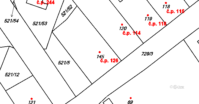 Černožice 126 na parcele st. 145 v KÚ Černožice nad Labem, Katastrální mapa
