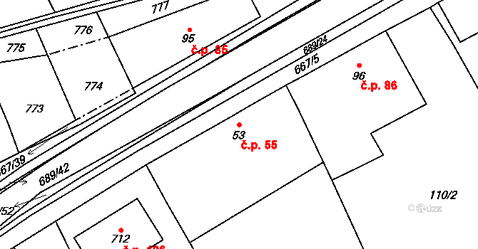 Libřice 55 na parcele st. 53 v KÚ Libřice, Katastrální mapa
