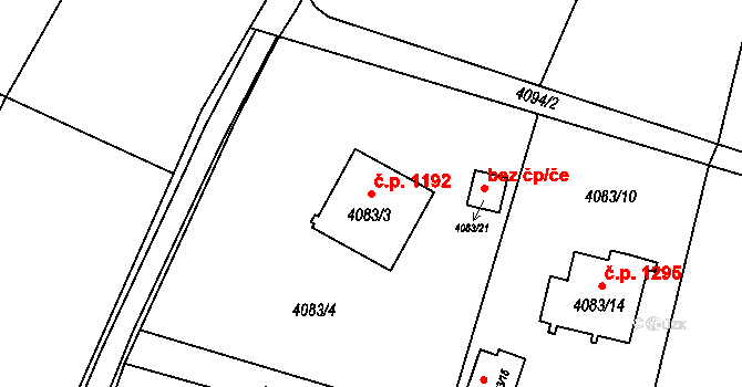 Lutyně 1192, Orlová na parcele st. 4083/3 v KÚ Horní Lutyně, Katastrální mapa