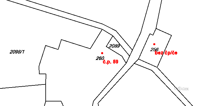 Velké Karlovice 59 na parcele st. 260 v KÚ Velké Karlovice, Katastrální mapa