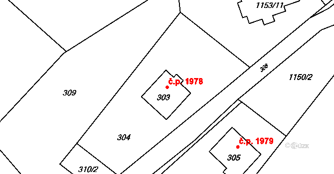 Rožnov pod Radhoštěm 1978 na parcele st. 303 v KÚ Tylovice, Katastrální mapa