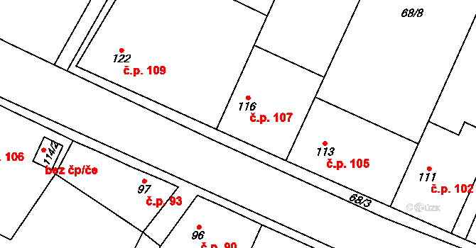 Kozojedy 107 na parcele st. 116 v KÚ Kozojedy u Žlunic, Katastrální mapa
