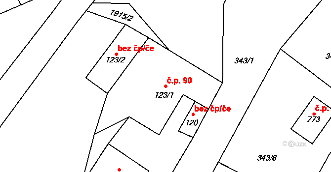 Jamné nad Orlicí 90 na parcele st. 123/1 v KÚ Jamné nad Orlicí, Katastrální mapa