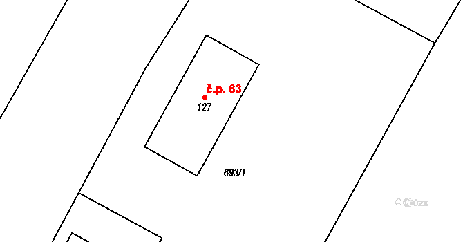 Teplýšovice 63 na parcele st. 127 v KÚ Teplýšovice, Katastrální mapa