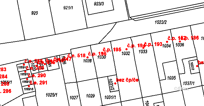 Miřetice u Klášterce nad Ohří 195, Klášterec nad Ohří na parcele st. 1030 v KÚ Miřetice u Klášterce nad Ohří, Katastrální mapa