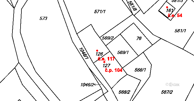 Horní Krupka 117, Krupka na parcele st. 126 v KÚ Horní Krupka, Katastrální mapa