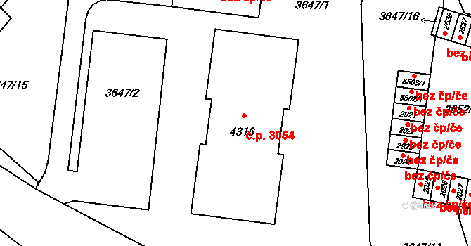 Břeclav 3054 na parcele st. 4316 v KÚ Břeclav, Katastrální mapa