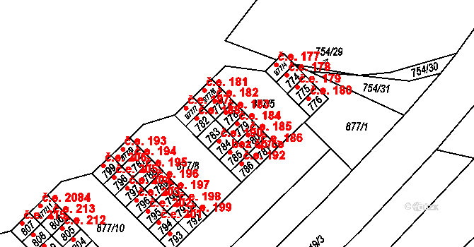 Lesná 184, Brno na parcele st. 779 v KÚ Lesná, Katastrální mapa