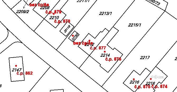 Maloměřice 877, Brno na parcele st. 2212 v KÚ Maloměřice, Katastrální mapa