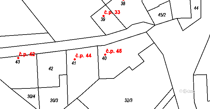 Divice 45, Vinařice na parcele st. 40 v KÚ Divice, Katastrální mapa