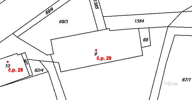Samšín 29 na parcele st. 9 v KÚ Samšín, Katastrální mapa