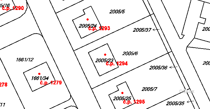 Pelhřimov 1294 na parcele st. 2005/23 v KÚ Pelhřimov, Katastrální mapa
