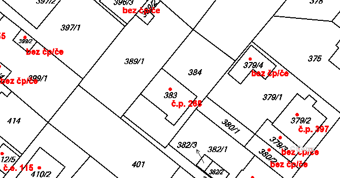 Sobědruhy 268, Teplice na parcele st. 383 v KÚ Sobědruhy, Katastrální mapa