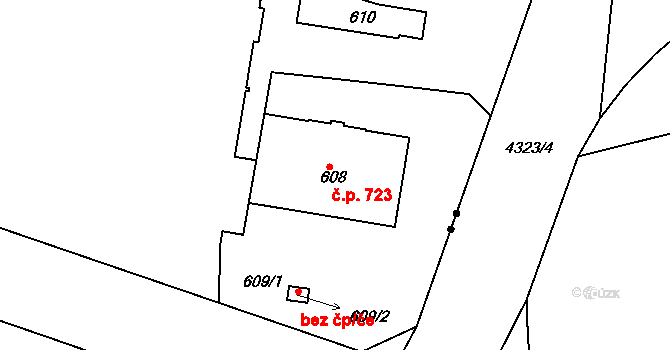 Řetenice 723, Teplice na parcele st. 608 v KÚ Teplice-Řetenice, Katastrální mapa
