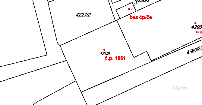 Teplice 1061 na parcele st. 4209 v KÚ Teplice, Katastrální mapa