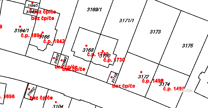 Teplice 1730 na parcele st. 3170 v KÚ Teplice, Katastrální mapa