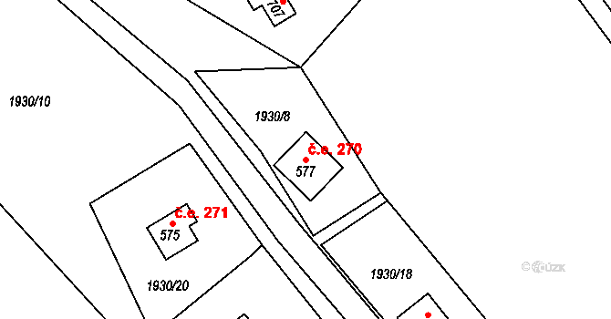 Komorní Lhotka 270 na parcele st. 577 v KÚ Komorní Lhotka, Katastrální mapa