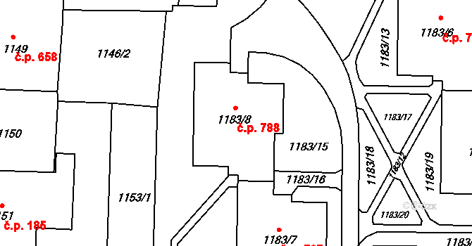 Paskov 788 na parcele st. 1183/8 v KÚ Paskov, Katastrální mapa