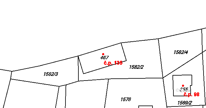 Mikulůvka 135 na parcele st. 467 v KÚ Mikulůvka, Katastrální mapa