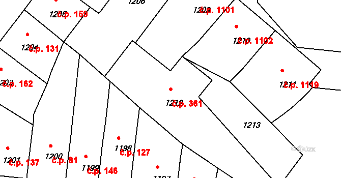 Nusle 361, Praha na parcele st. 1212 v KÚ Nusle, Katastrální mapa