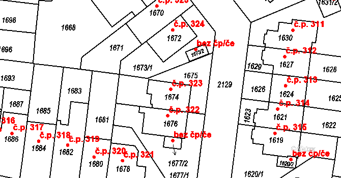 Střešovice 323, Praha na parcele st. 1674 v KÚ Střešovice, Katastrální mapa