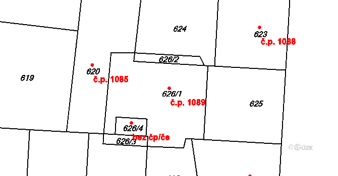 Dejvice 1089, Praha na parcele st. 626/1 v KÚ Dejvice, Katastrální mapa