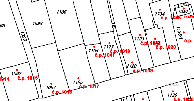 Kyje 1041, Praha na parcele st. 1108 v KÚ Kyje, Katastrální mapa