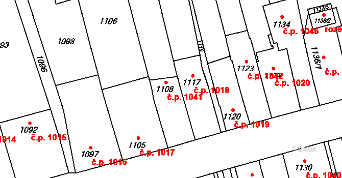 Kyje 1041, Praha 4 na parcele st. 1108 v KÚ Kyje, Katastrální mapa
