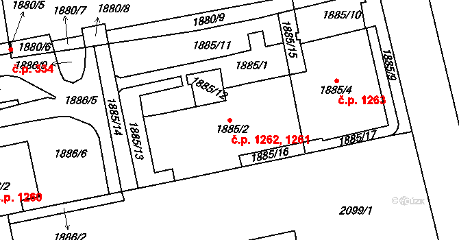 Vršovice 1261,1262, Praha na parcele st. 1885/2 v KÚ Vršovice, Katastrální mapa
