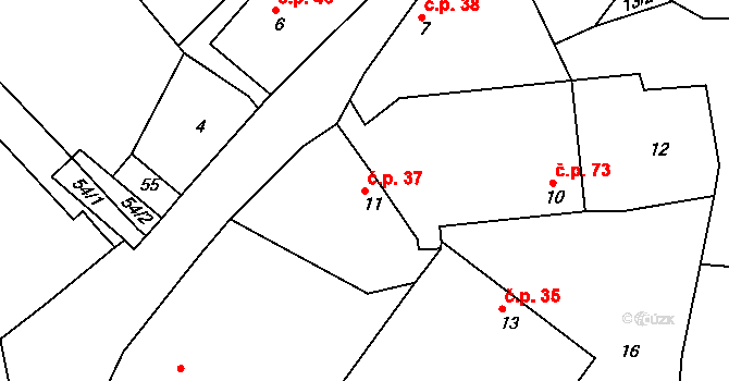 Kozárovice 37 na parcele st. 11 v KÚ Kozárovice, Katastrální mapa