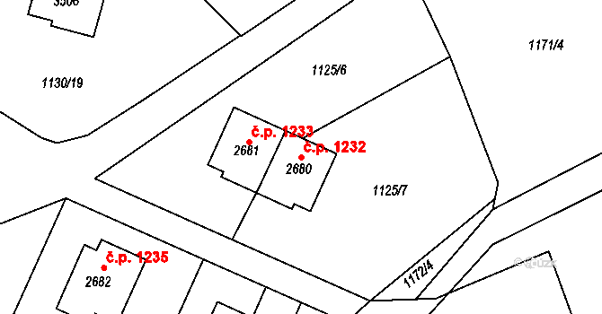 Vrchlabí 1232 na parcele st. 2680 v KÚ Vrchlabí, Katastrální mapa
