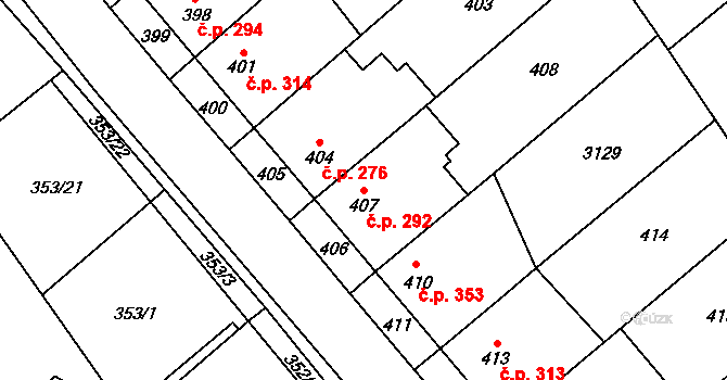 Zbýšov 292 na parcele st. 407 v KÚ Zbýšov u Oslavan, Katastrální mapa