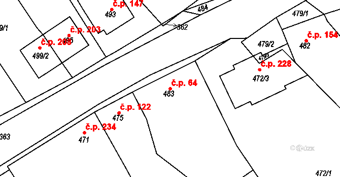 Sentice 64 na parcele st. 483 v KÚ Sentice, Katastrální mapa
