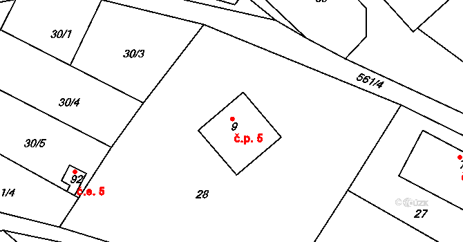 Svinná 5, Česká Třebová na parcele st. 9 v KÚ Svinná u České Třebové, Katastrální mapa