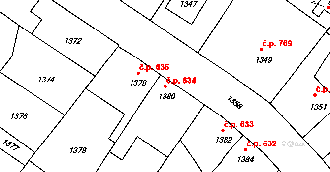 Pečky 634 na parcele st. 1380 v KÚ Pečky, Katastrální mapa