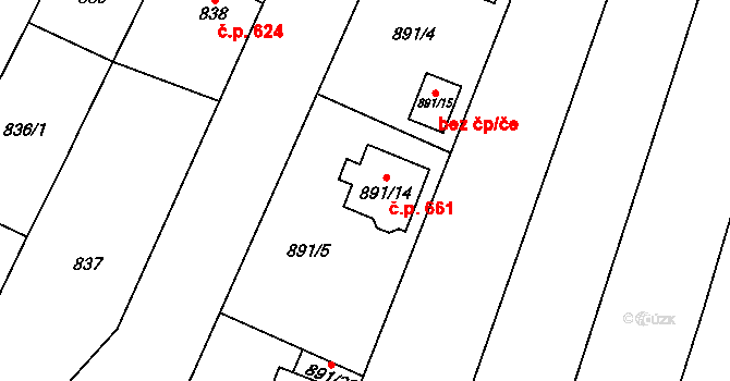 Pozořice 661 na parcele st. 891/14 v KÚ Pozořice, Katastrální mapa