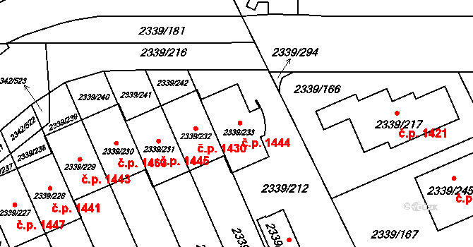 Stodůlky 1444, Praha na parcele st. 2339/233 v KÚ Stodůlky, Katastrální mapa