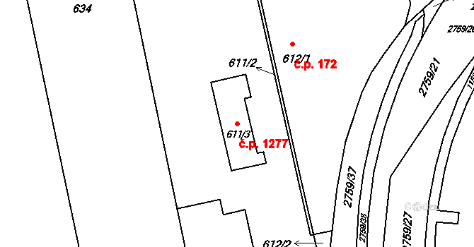 Kylešovice 1277, Opava na parcele st. 611/3 v KÚ Kylešovice, Katastrální mapa