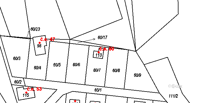 Hubenov 50, Borotice na parcele st. 113 v KÚ Hubenov u Borotic, Katastrální mapa