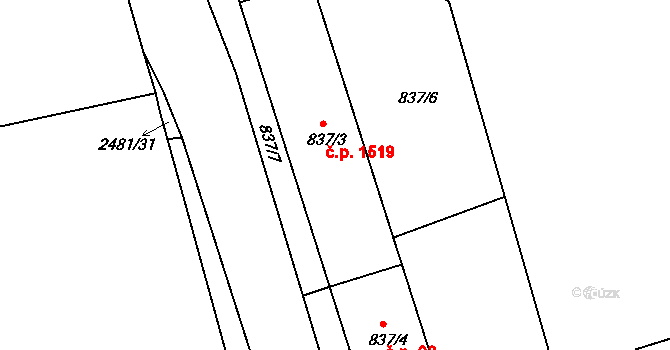 Brunka 1519, Humpolec na parcele st. 837/3 v KÚ Humpolec, Katastrální mapa
