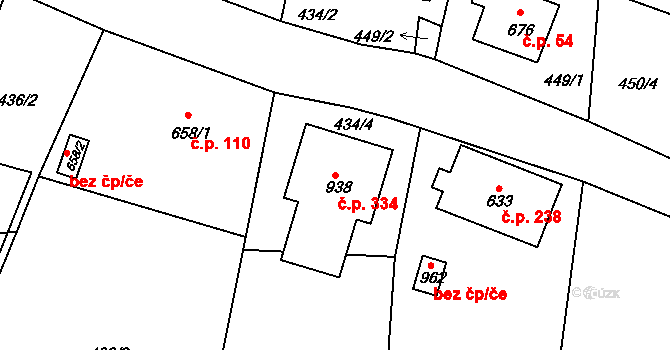 Albrechtice v Jizerských horách 334 na parcele st. 938 v KÚ Albrechtice v Jizerských horách, Katastrální mapa