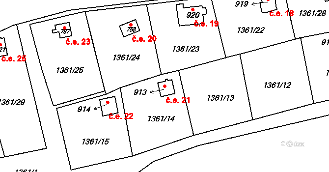 Velké Poříčí 21 na parcele st. 913 v KÚ Velké Poříčí, Katastrální mapa