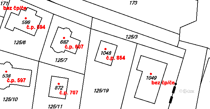 Hovorčovice 854 na parcele st. 1048 v KÚ Hovorčovice, Katastrální mapa