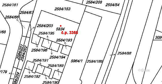 Břeclav 3411 na parcele st. 5964/1 v KÚ Břeclav, Katastrální mapa