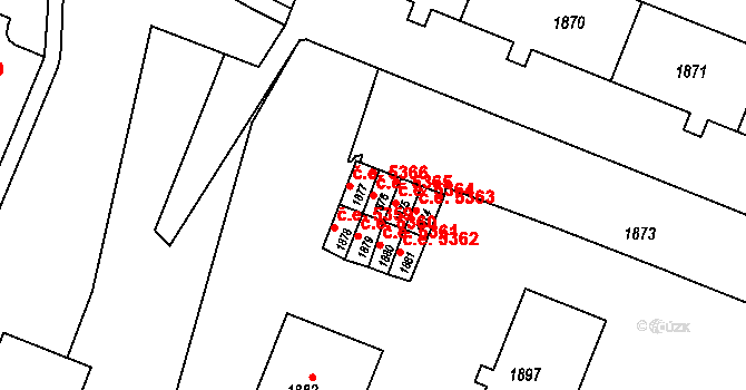 Kadaň 5365 na parcele st. 1876 v KÚ Kadaň, Katastrální mapa