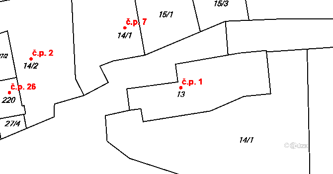 Šternov 1, Divišov na parcele st. 13 v KÚ Měchnov, Katastrální mapa